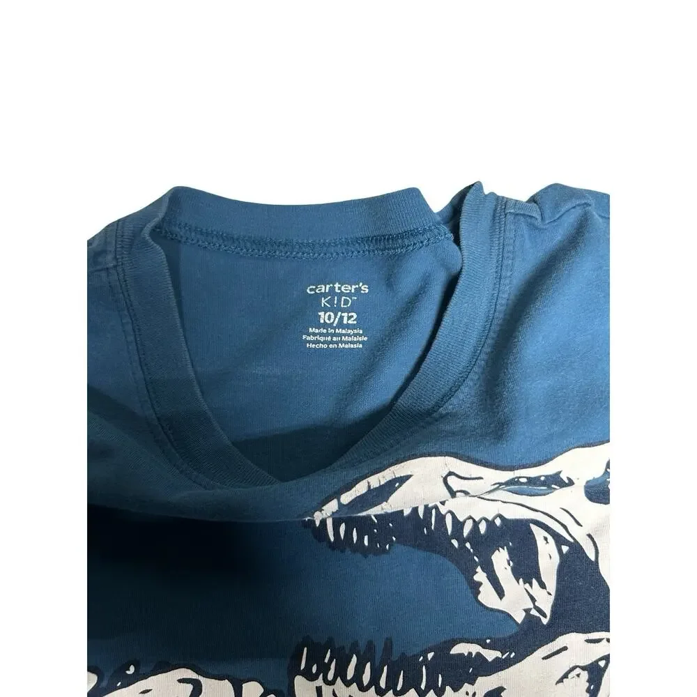 Carter’s Kids T-Rex Skeleton Graphic T-Shirt Boys Size 10 Blue Dinosaur Tee